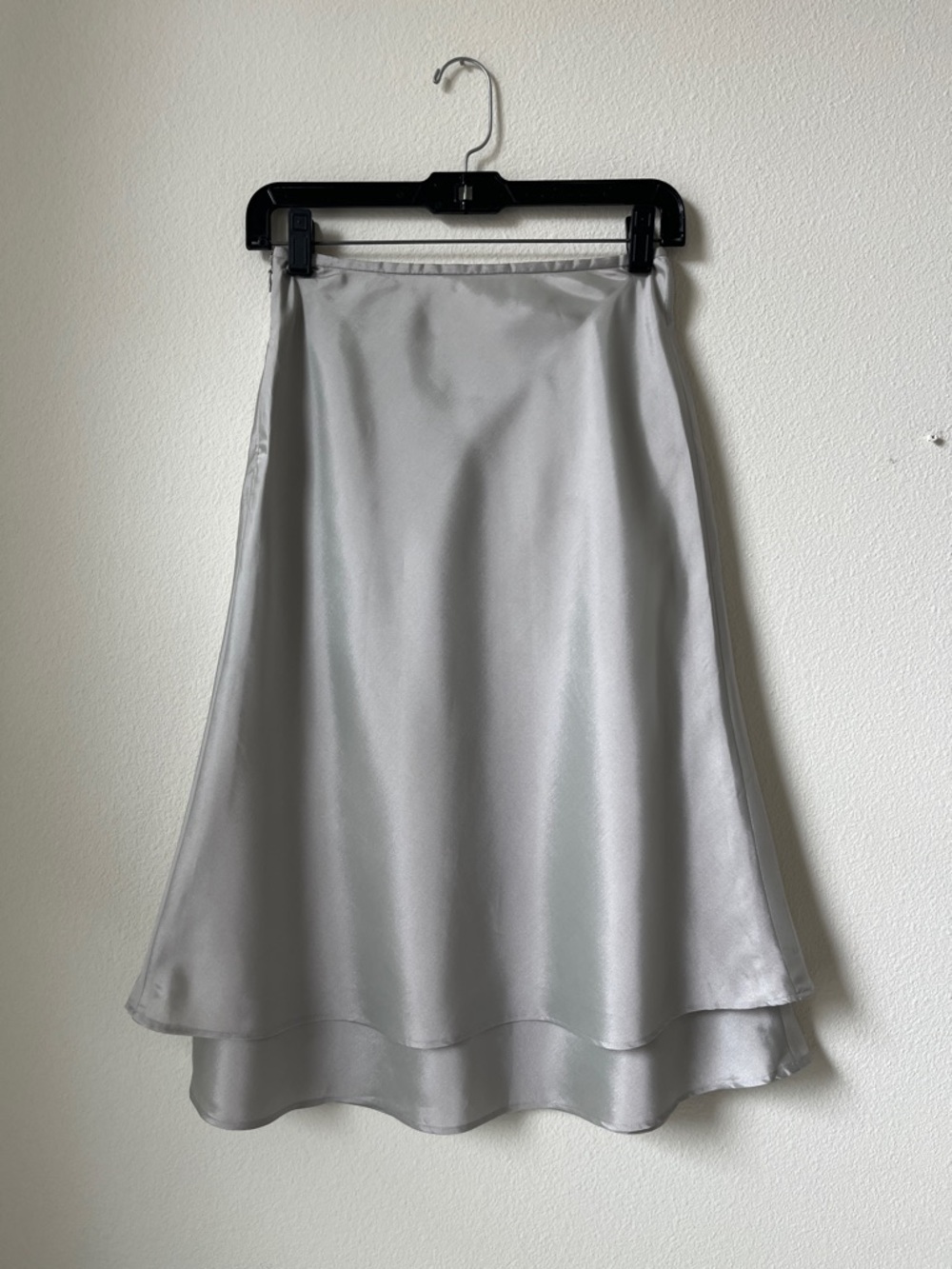 Vintage Satin A-Line Midi Skirt in Light Gray